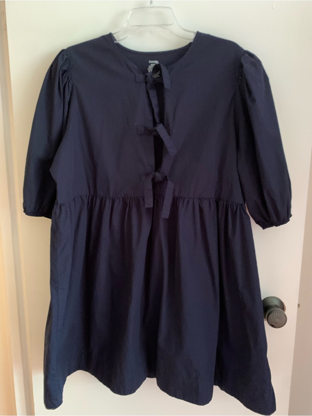 Women's Navy Tie-Front Cotton Babydoll Mini Dress